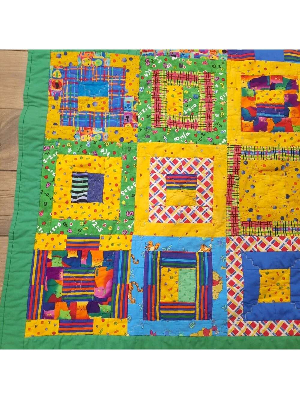 Vintage Patchwork Kids baby Quilt Handmade Nursery Bedding Primary bright colors